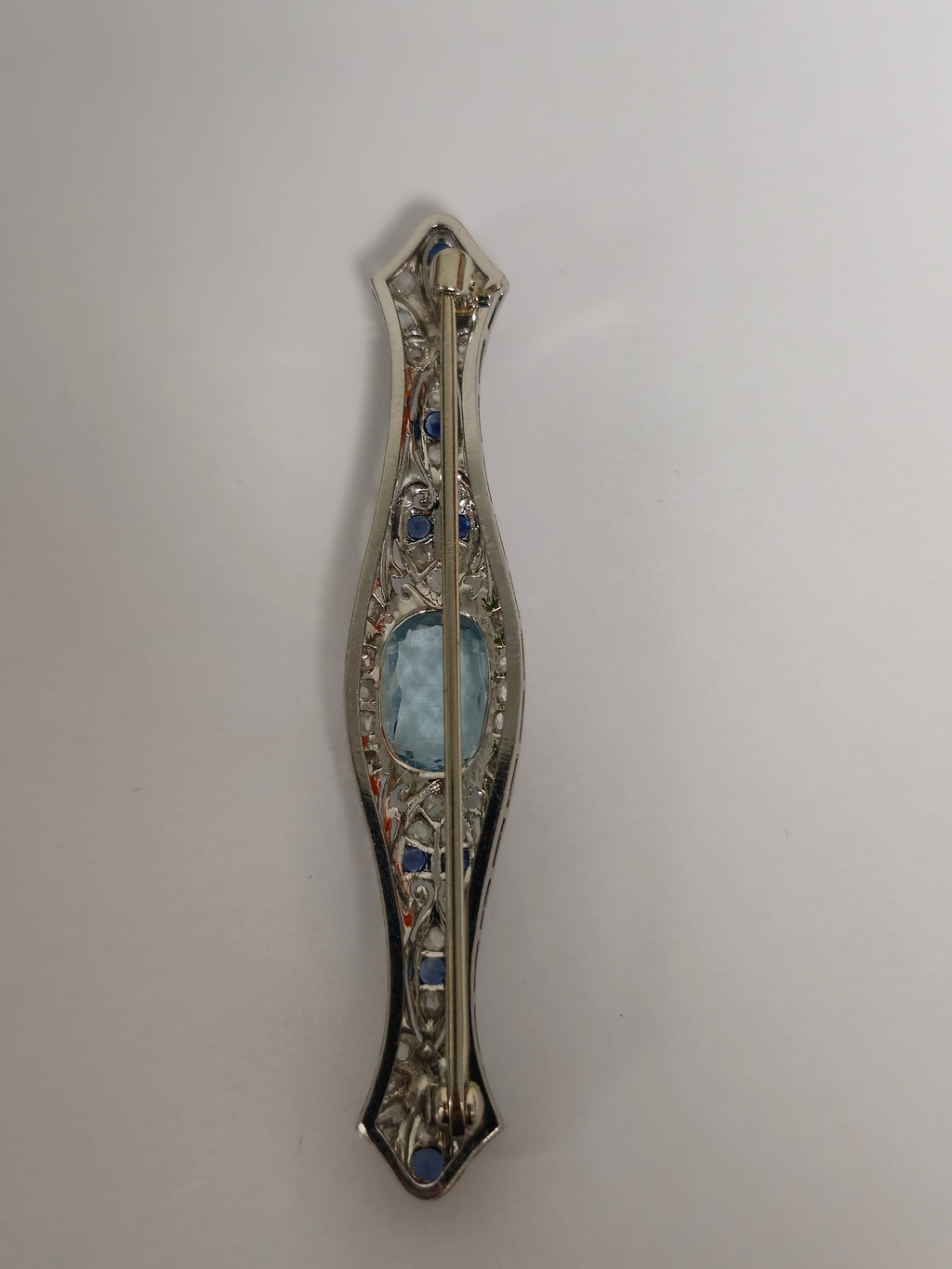 Sapphire Diamond Aquamarine Ladies Estate Pin - Pristine Diamonds