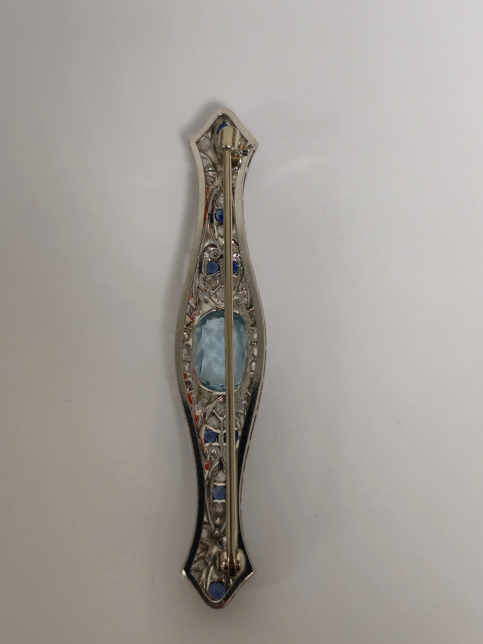 Sapphire Diamond Aquamarine Ladies Estate Pin - Pristine Diamonds