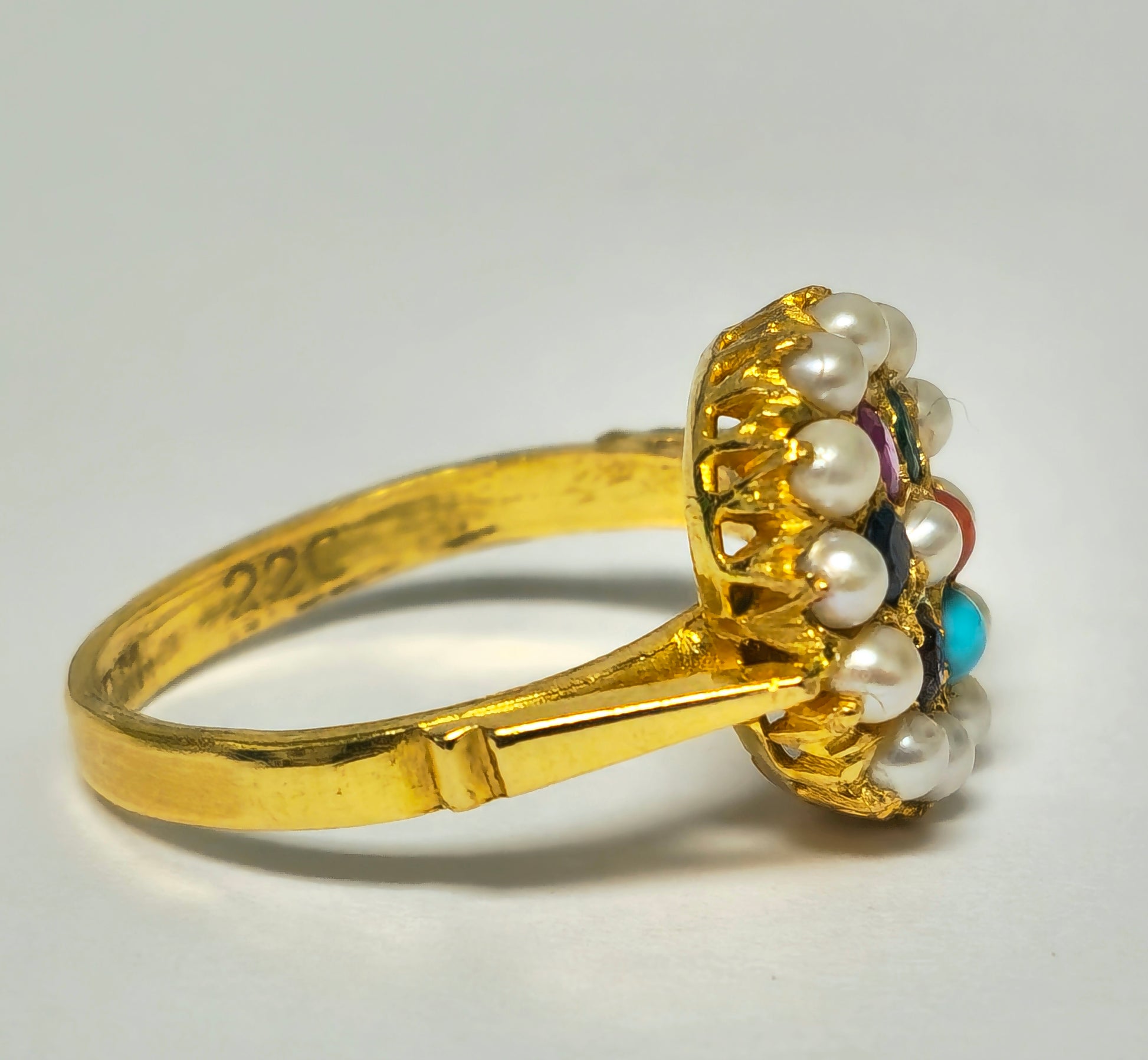 Royal Empire Style 22k yellow gold gemstone ring with multiple colorful stones, crafted by Prince The Jeweler.