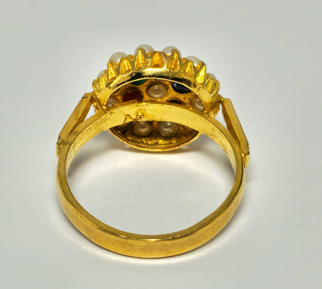 Royal Empire Style 22k yellow gold ring with multi-gemstone accents, crafted by Prince The Jeweler, featuring intricate design details.