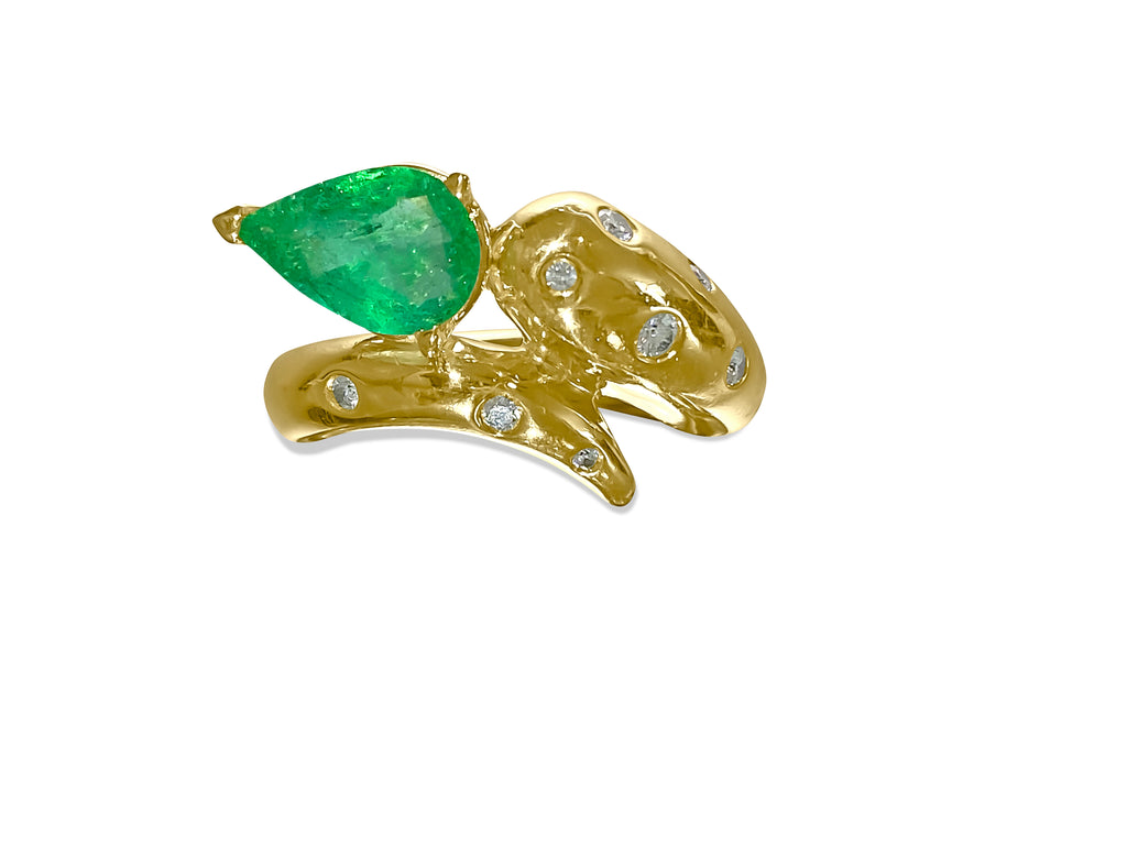 Faraone Mennella Snake Design Emerald Diamond Ring 18K - Pristine Diamonds