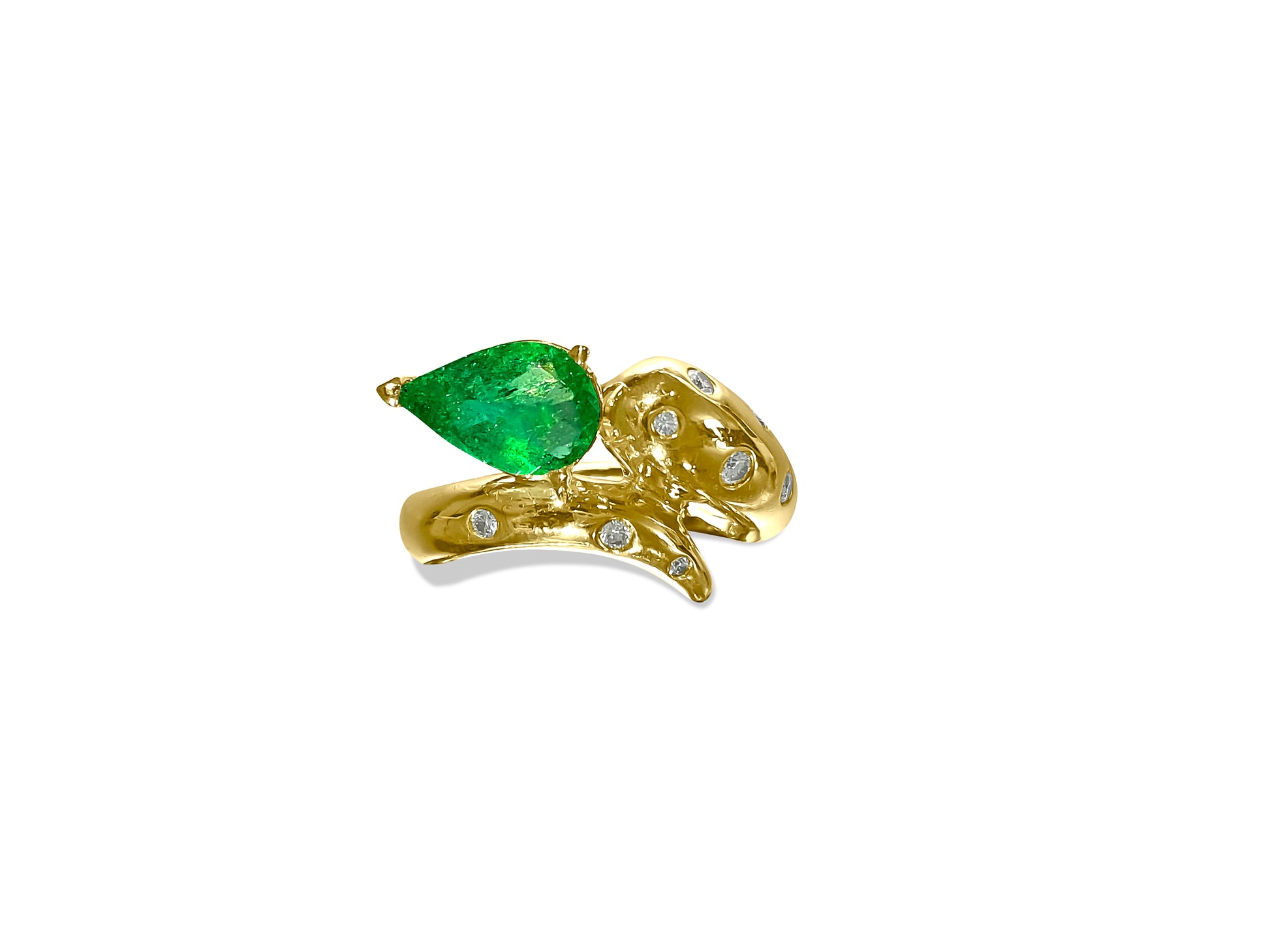 Faraone Mennella Snake Design Emerald Diamond Ring 18K - Pristine Diamonds