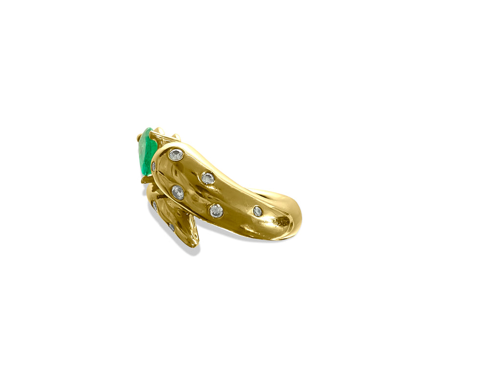 Faraone Mennella Snake Design Emerald Diamond Ring 18K - Pristine Diamonds