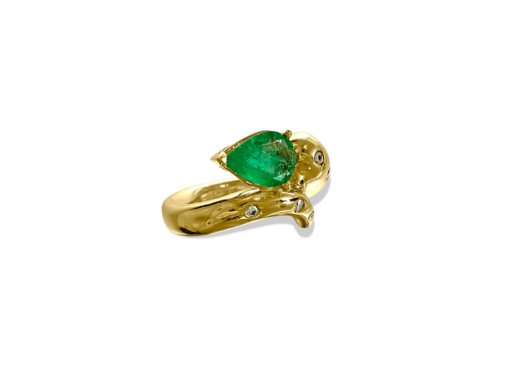 Faraone Mennella Snake Design Emerald Diamond Ring 18K - Pristine Diamonds