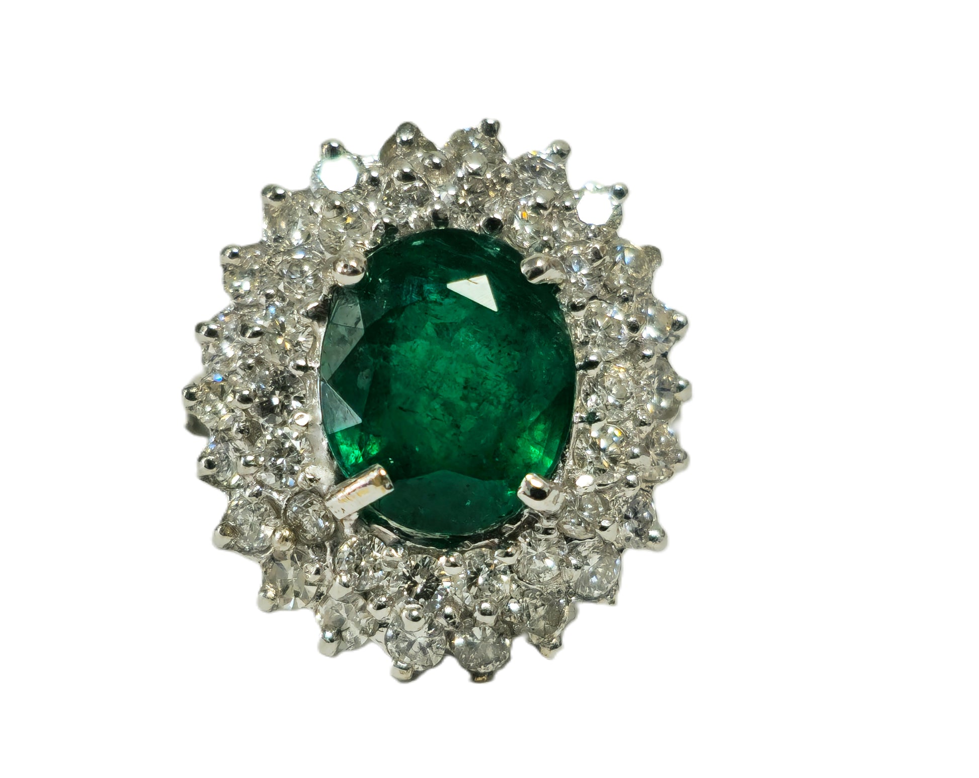 GIA 14K White Gold Emerald Diamond Cocktail Ring - Pristine Diamonds