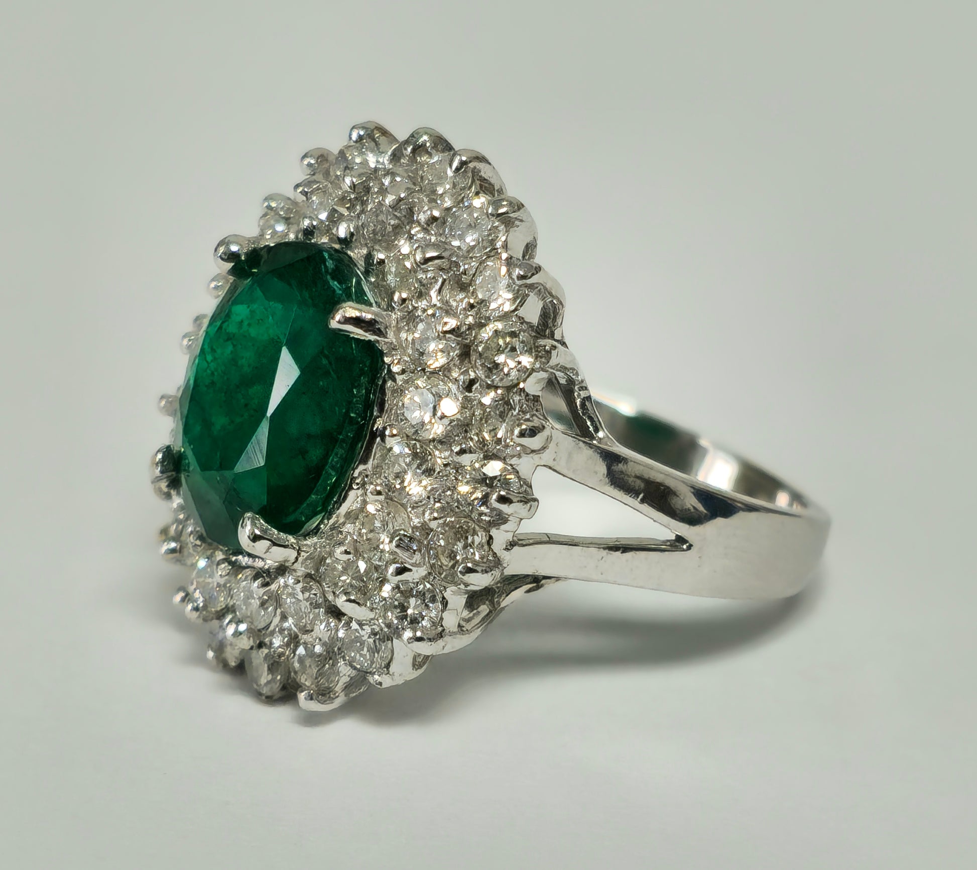 GIA 14K White Gold Emerald Diamond Cocktail Ring - Pristine Diamonds