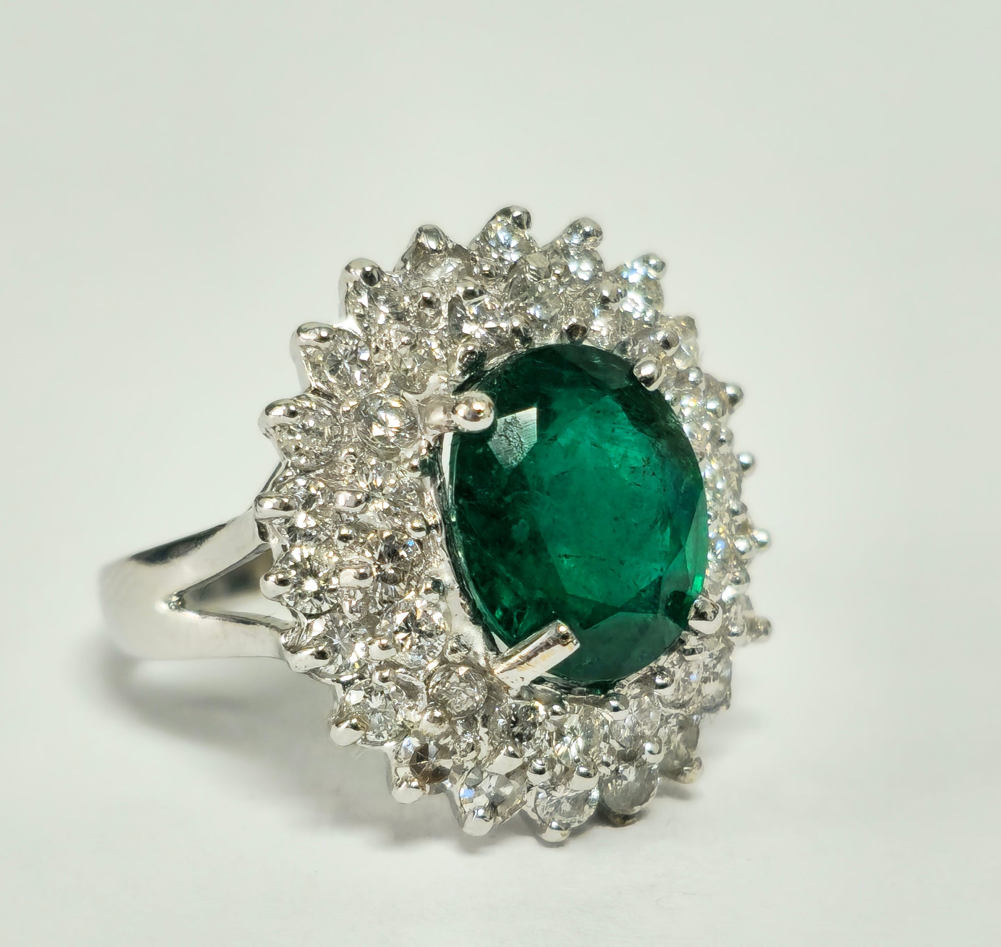 GIA 14K White Gold Emerald Diamond Cocktail Ring - Pristine Diamonds