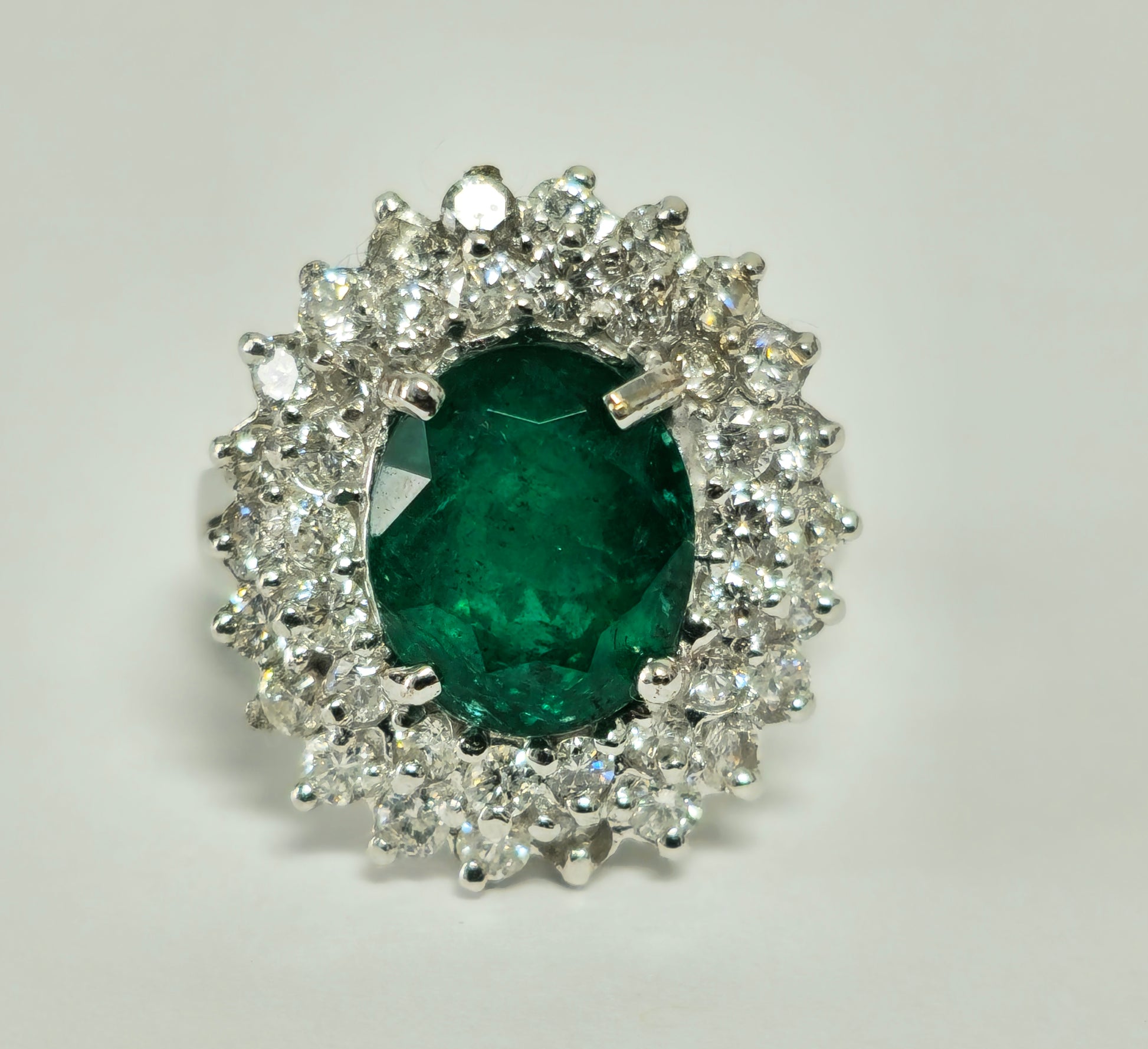 GIA 14K White Gold Emerald Diamond Cocktail Ring - Pristine Diamonds