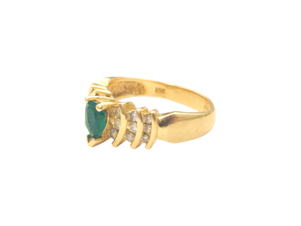 Mid Century Emerald & Diamond Ring in 14k Gold - Pristine Diamonds