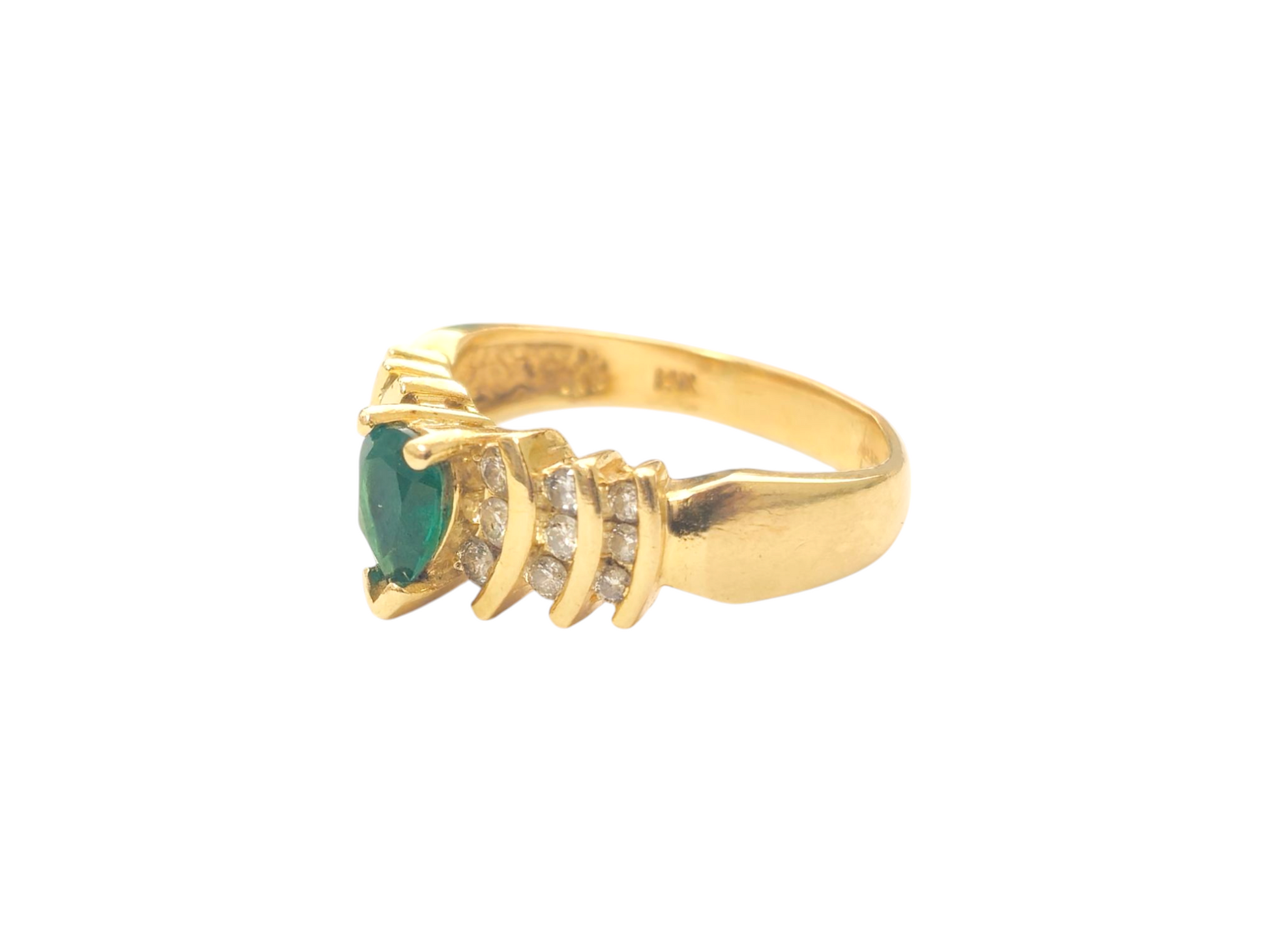 Mid Century Emerald & Diamond Ring in 14k Gold - Pristine Diamonds