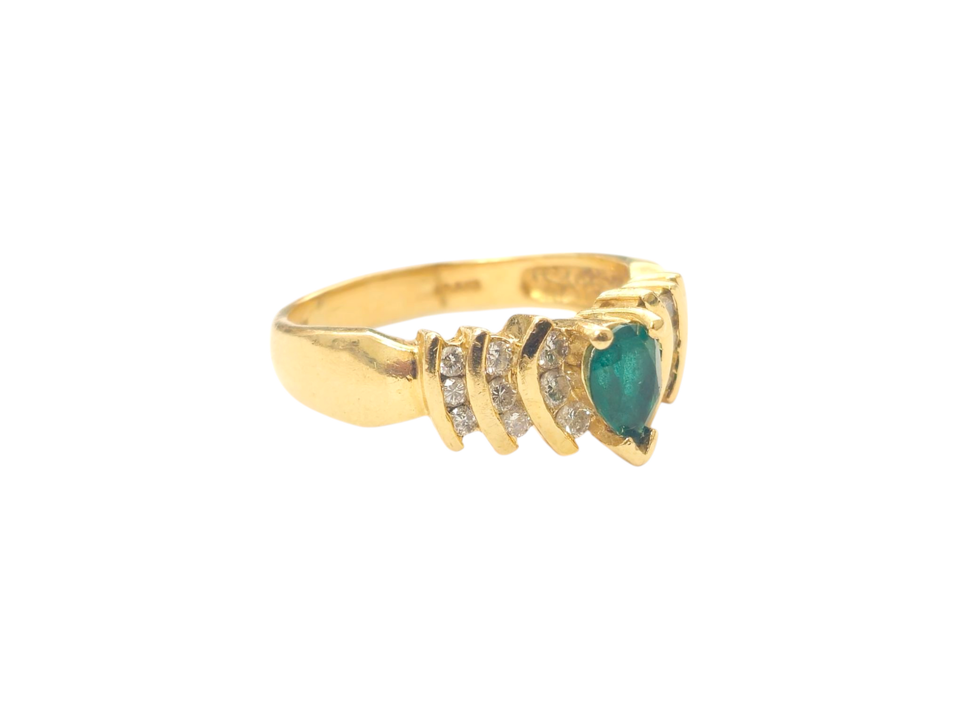 Mid Century Emerald & Diamond Ring in 14k Gold - Pristine Diamonds