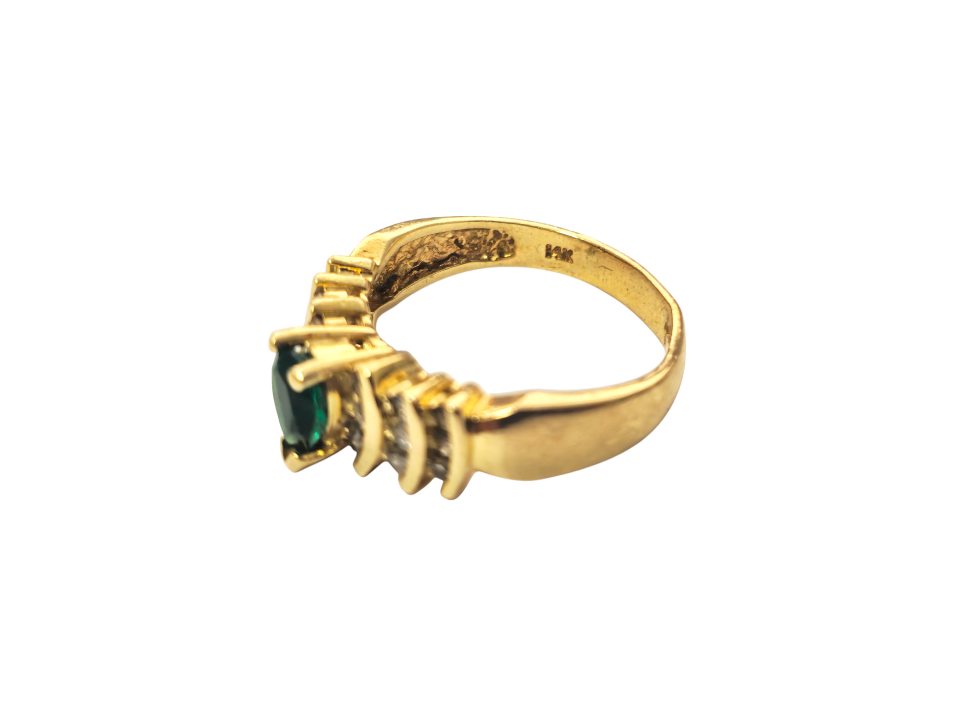 Mid Century Emerald & Diamond Ring in 14k Gold - Pristine Diamonds