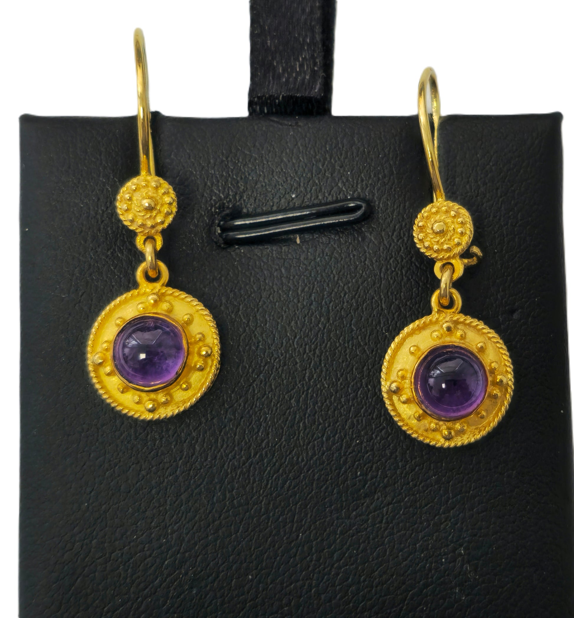 Mid Century 2.24 Carat Amethyt Dangle Earrings in 18k yellow gold - Pristine Diamonds