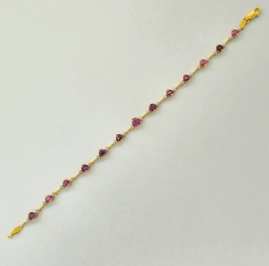 Natural 2.30 Carat Rubelite & Diamond cut Bracelet For Her - Pristine Diamonds