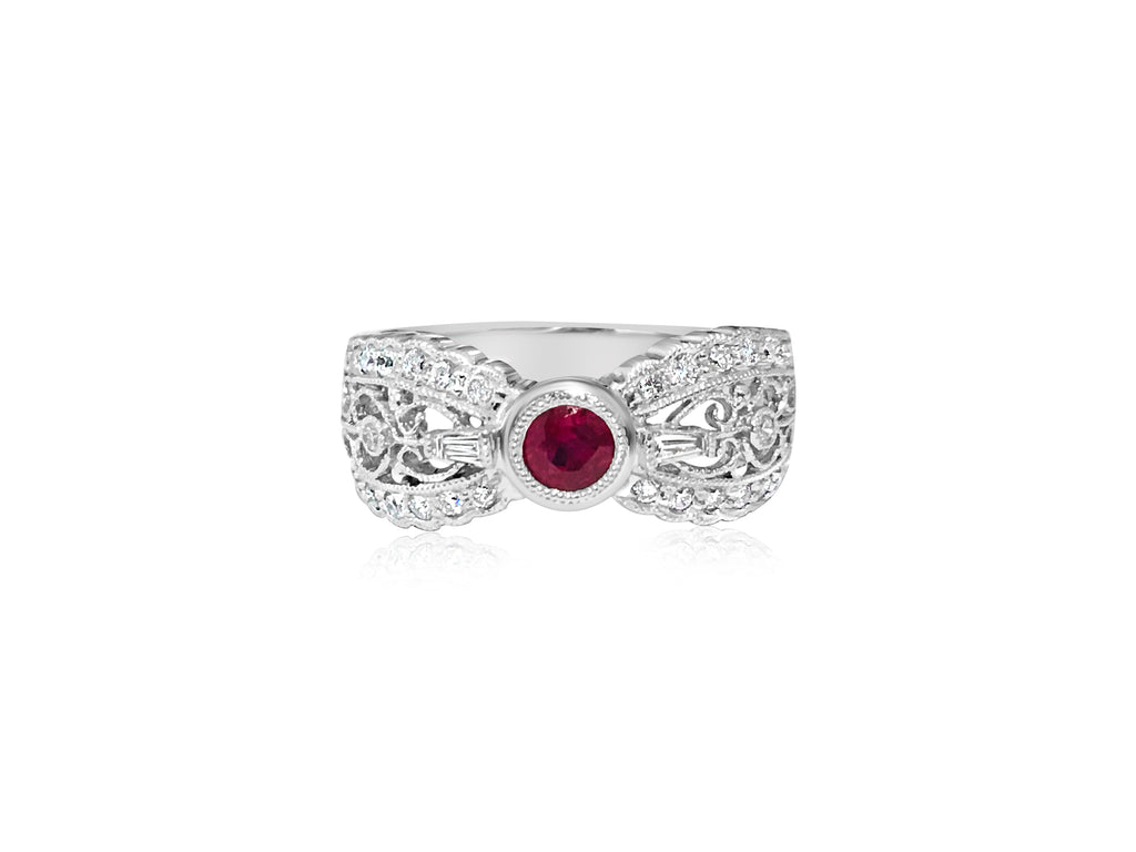 Diamond Platinum and No Heat Ruby Ring