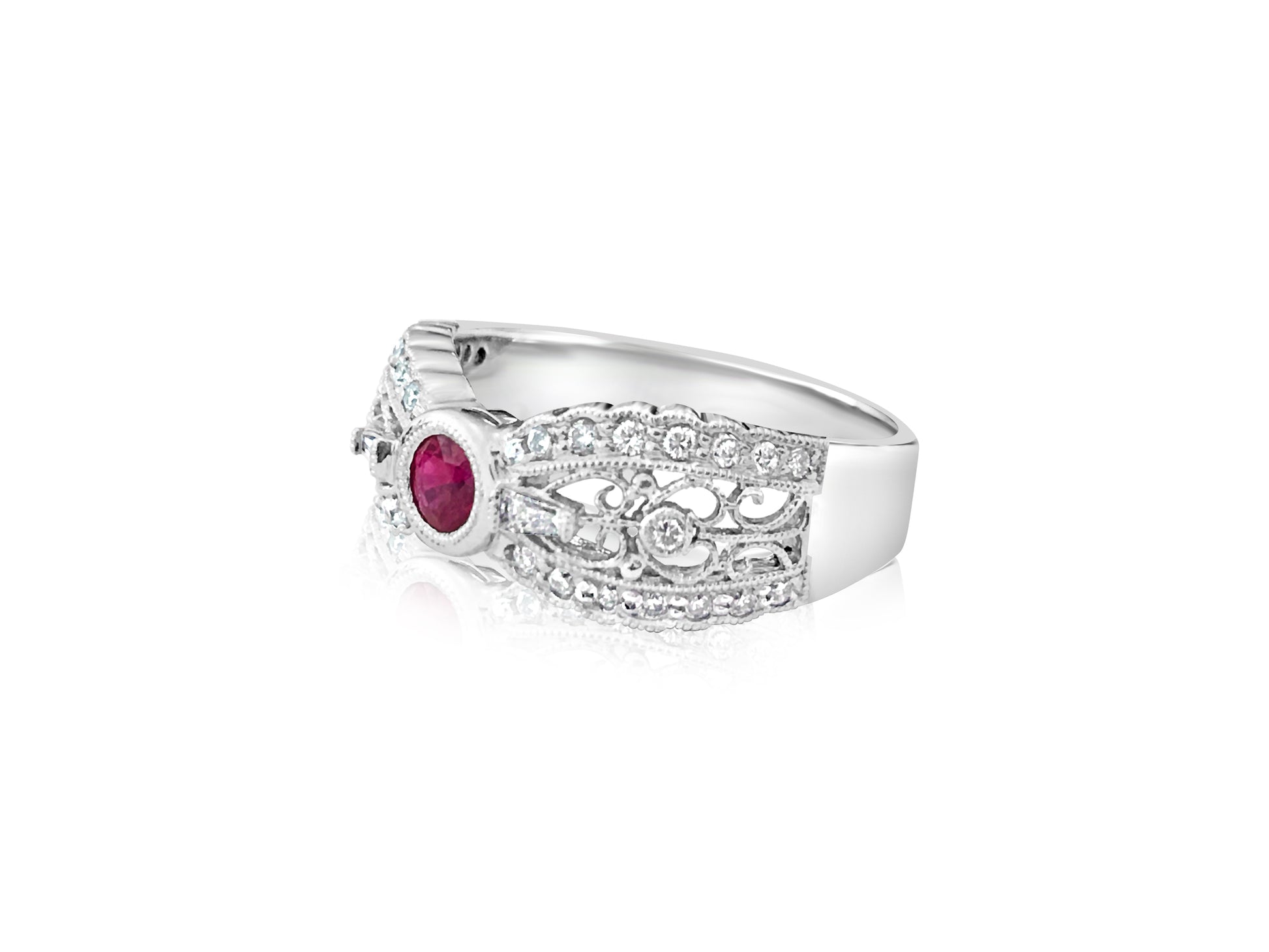 Diamond Platinum and No Heat Ruby Ring