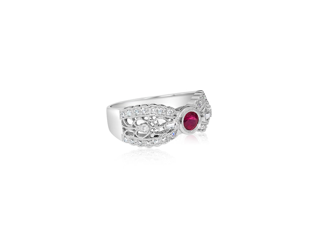 Diamond Platinum and No Heat Ruby Ring