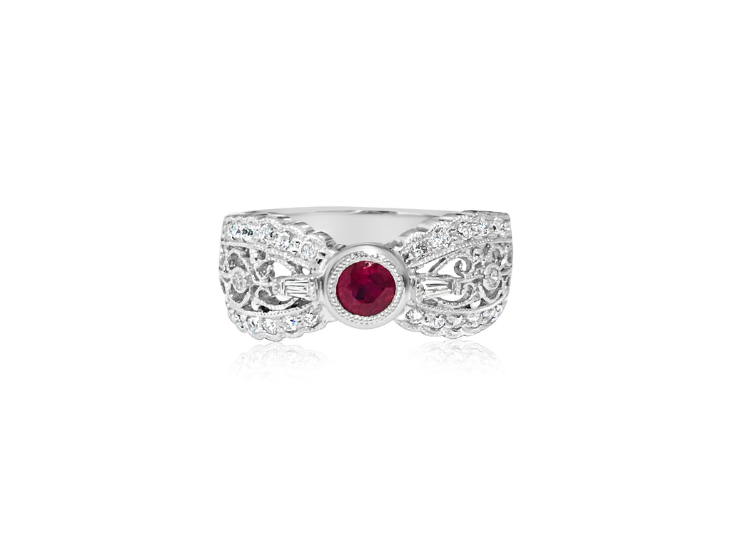 Diamond Platinum and No Heat Ruby Ring