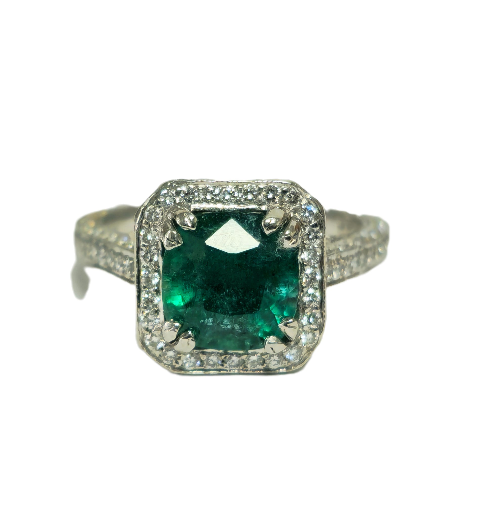 RARE 4ct Natural Emerald & Diamond Engagement Ring in Platinum - Pristine Diamonds