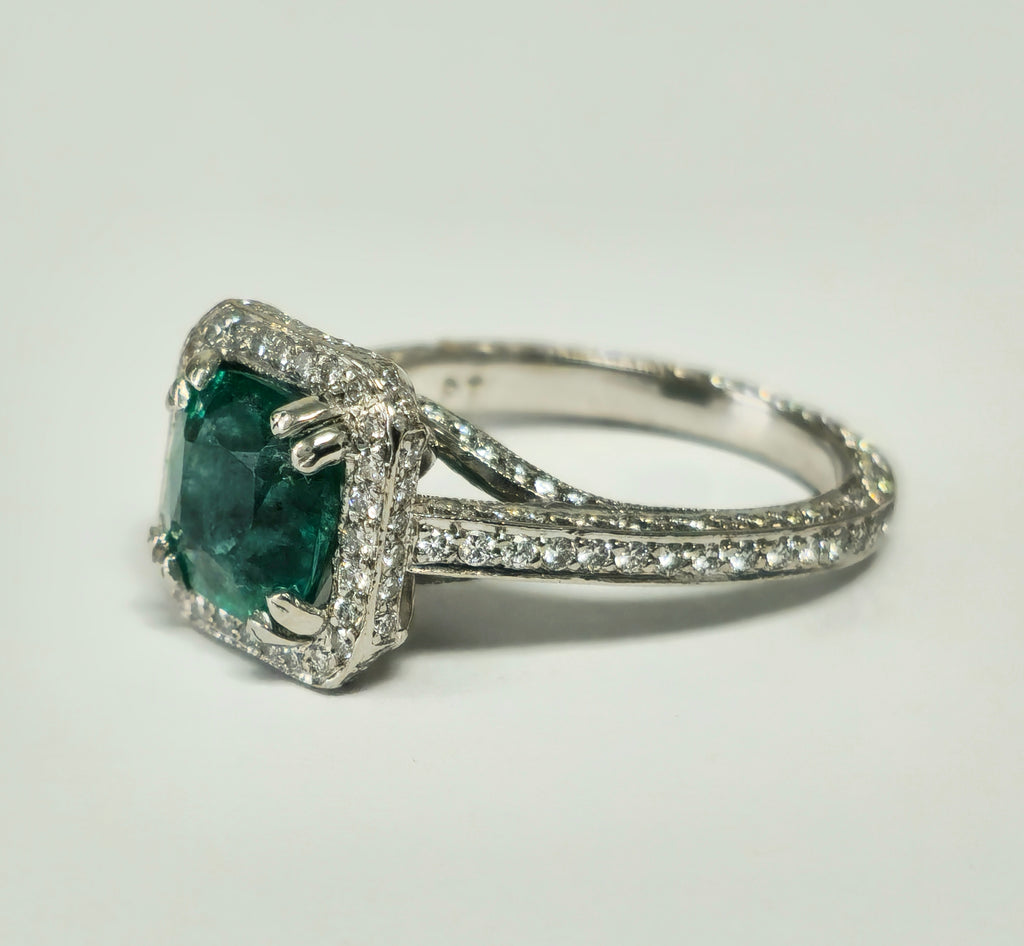 RARE 4ct Natural Emerald & Diamond Engagement Ring in Platinum - Pristine Diamonds