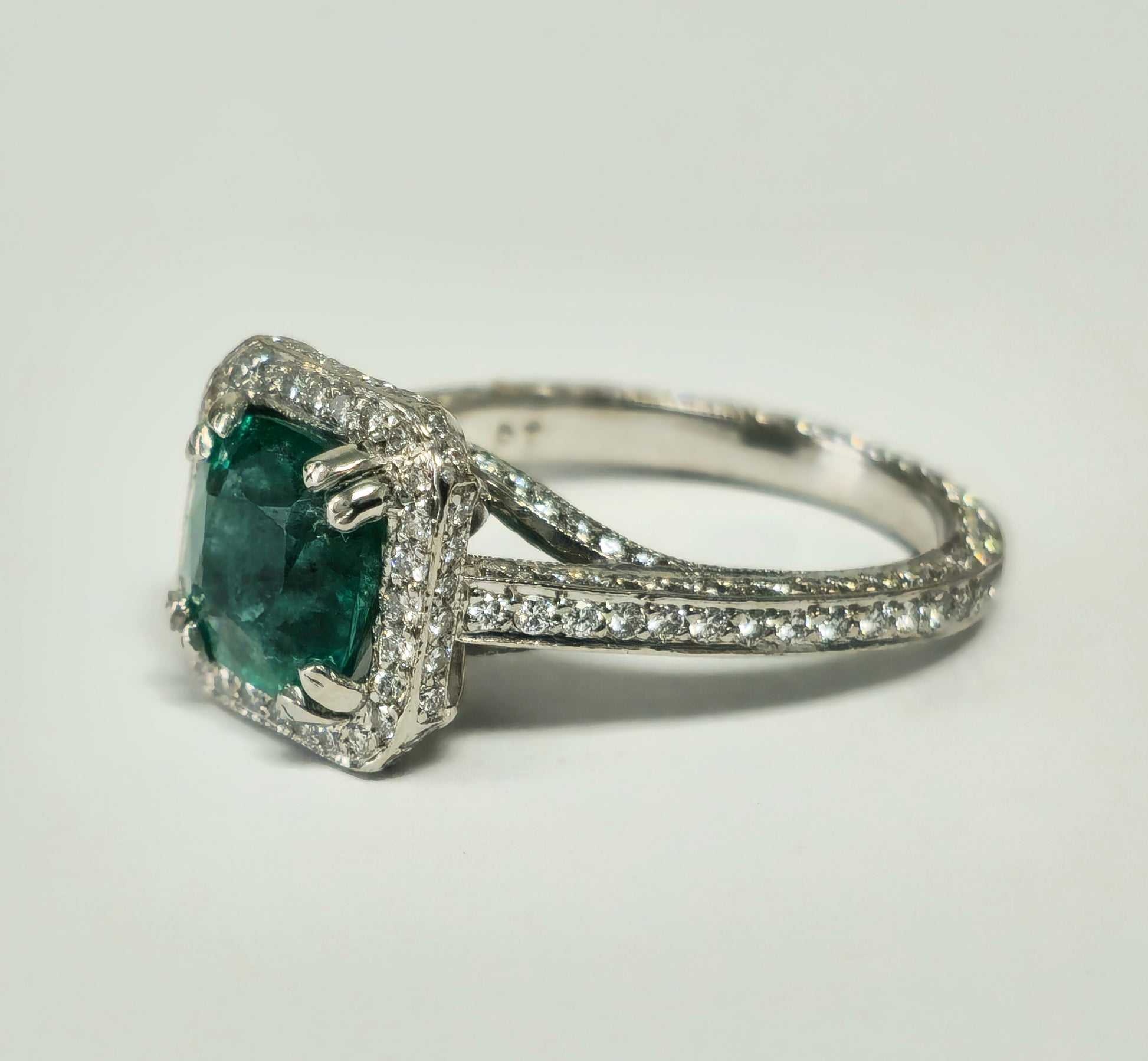 RARE 4ct Natural Emerald & Diamond Engagement Ring in Platinum - Pristine Diamonds