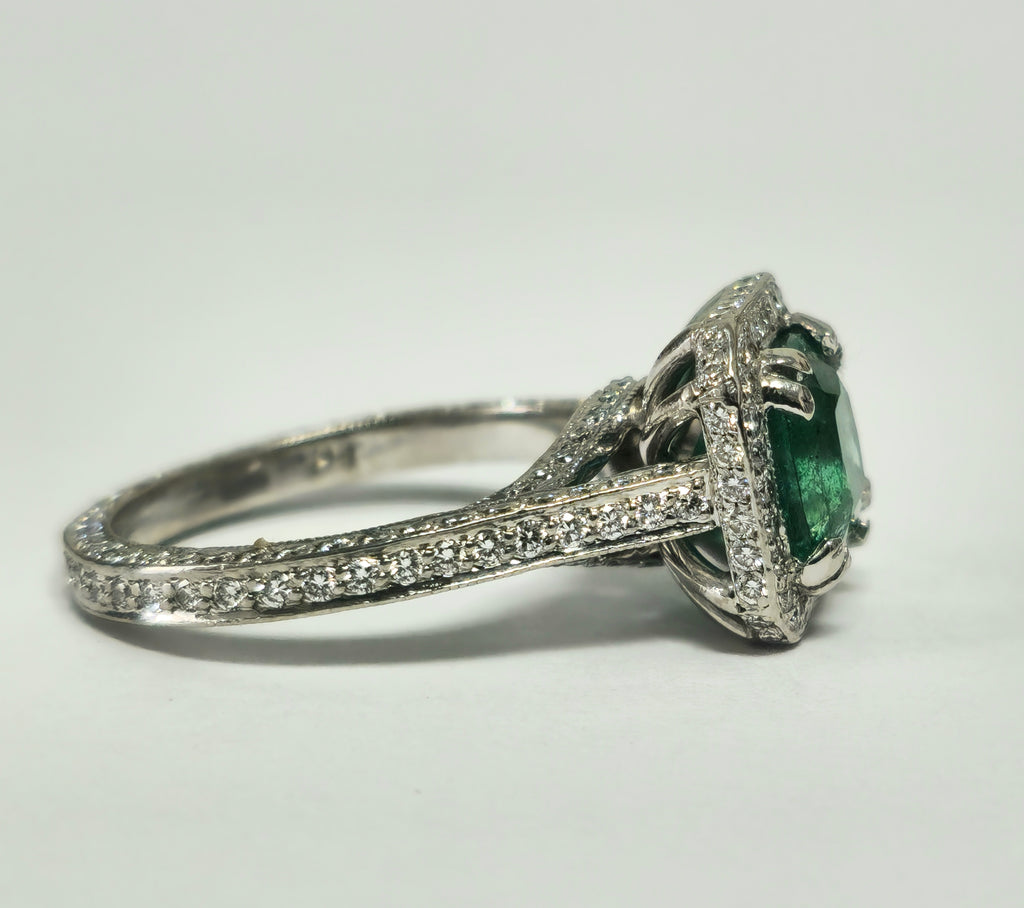 RARE 4ct Natural Emerald & Diamond Engagement Ring in Platinum - Pristine Diamonds