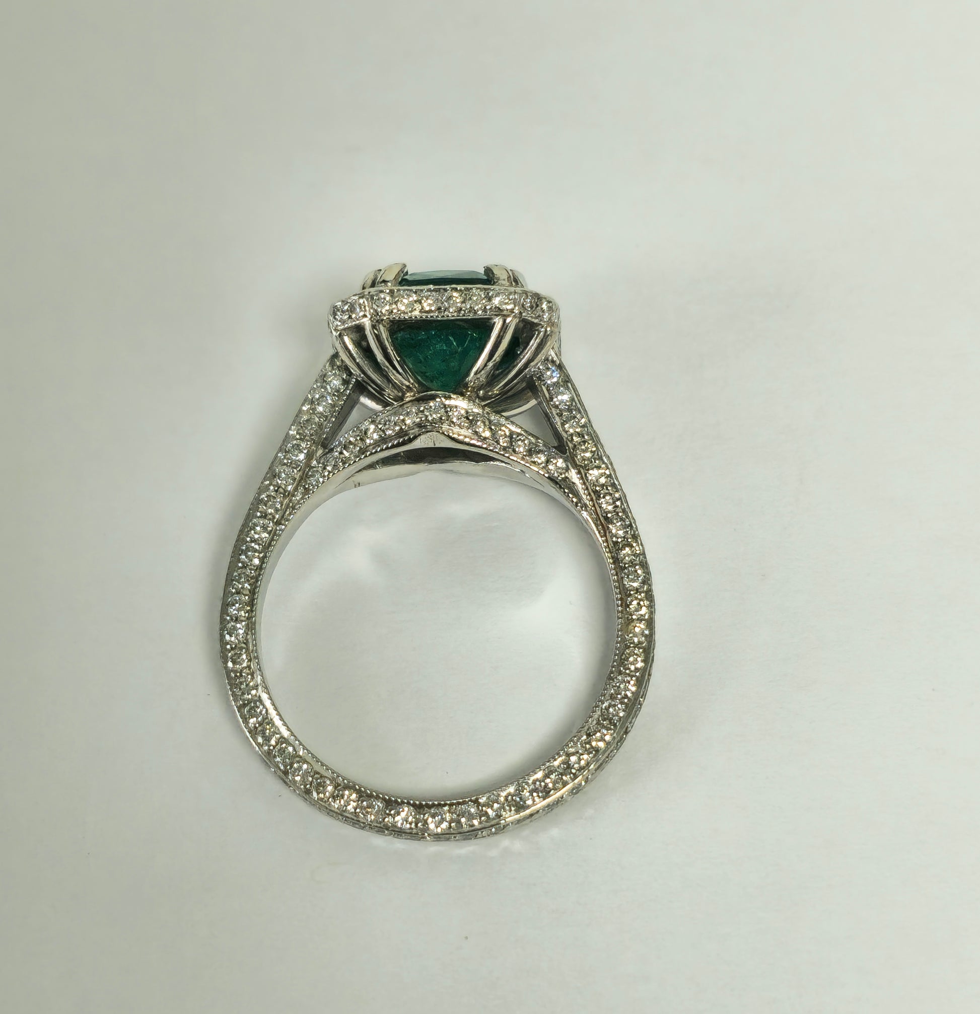 RARE 4ct Natural Emerald & Diamond Engagement Ring in Platinum - Pristine Diamonds