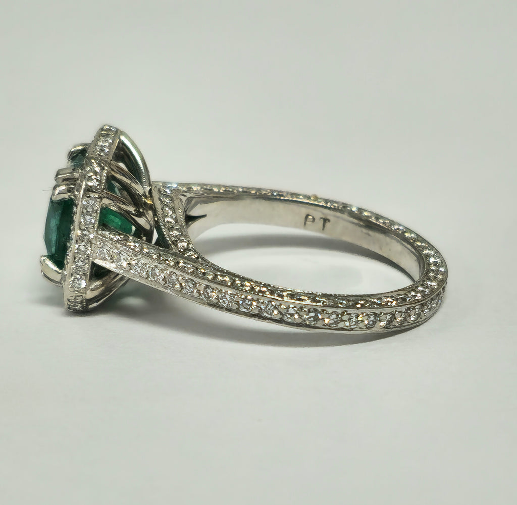 RARE 4ct Natural Emerald & Diamond Engagement Ring in Platinum - Pristine Diamonds