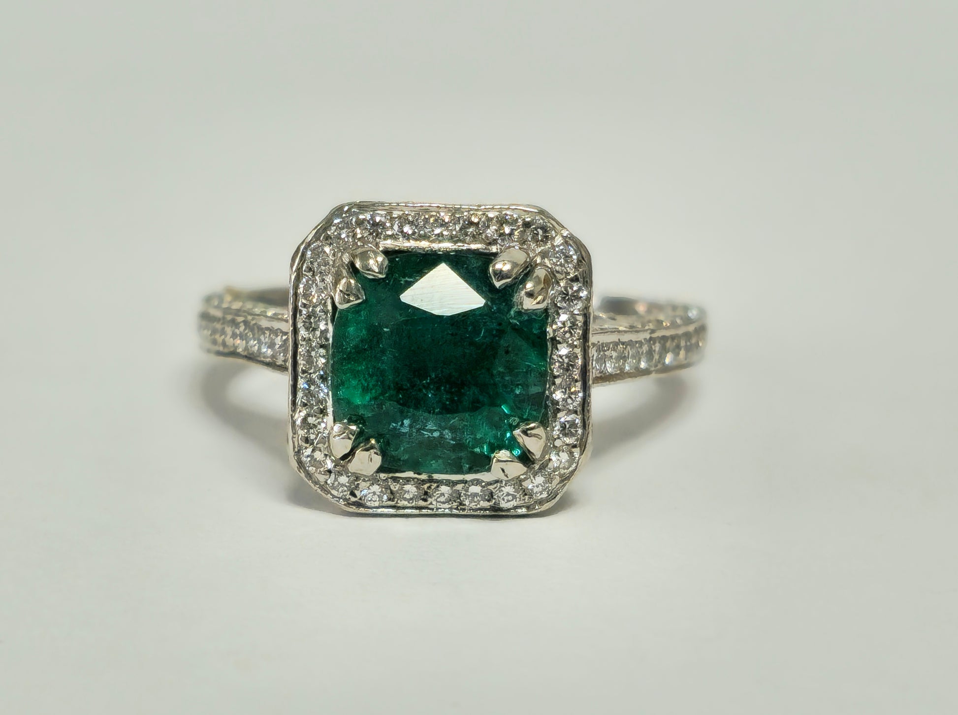 RARE 4ct Natural Emerald & Diamond Engagement Ring in Platinum - Pristine Diamonds
