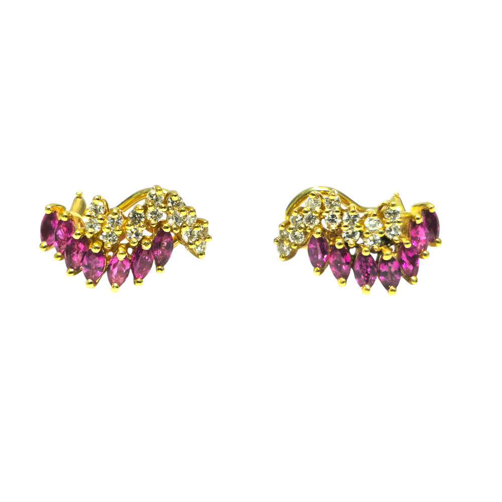 Natural 1.70ct Ruby & Diamond Earrings in 14k Gold - Pristine Diamonds