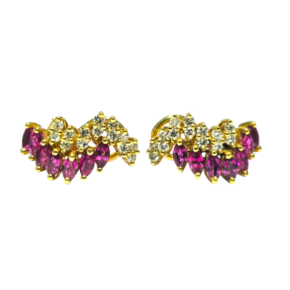 Natural 1.70ct Ruby & Diamond Earrings in 14k Gold - Pristine Diamonds