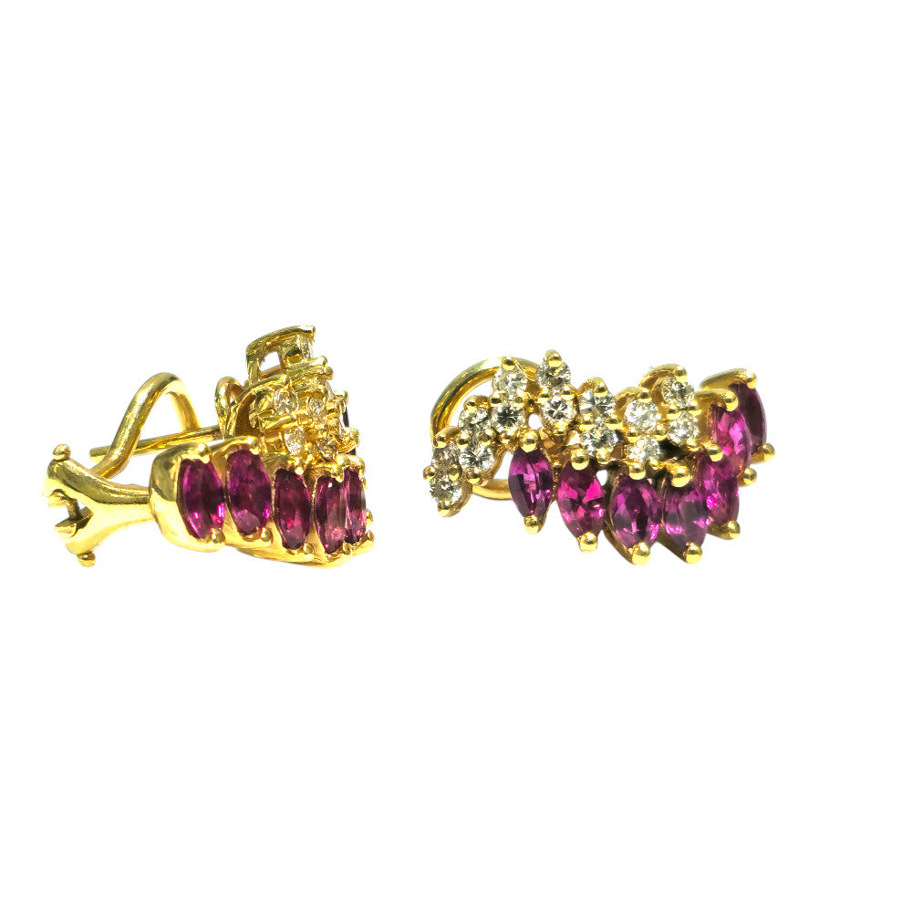 Natural 1.70ct Ruby & Diamond Earrings in 14k Gold - Pristine Diamonds