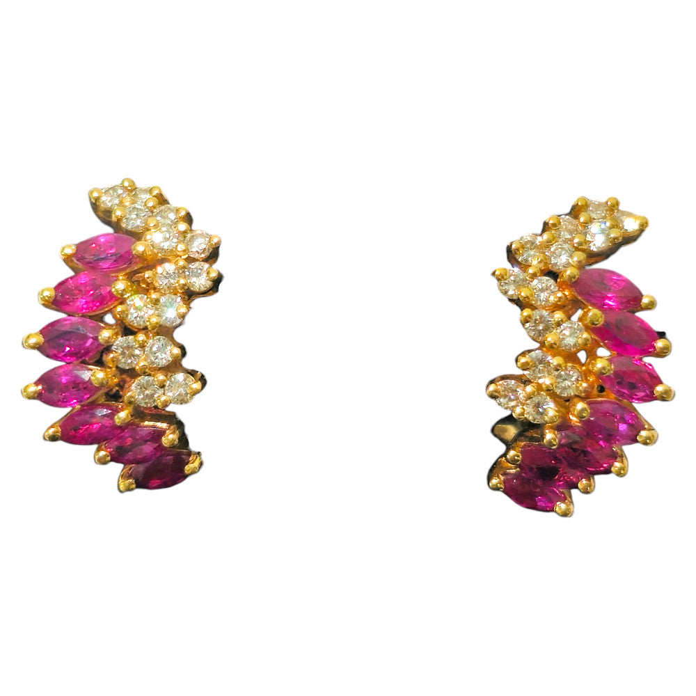 Natural 1.70ct Ruby & Diamond Earrings in 14k Gold - Pristine Diamonds