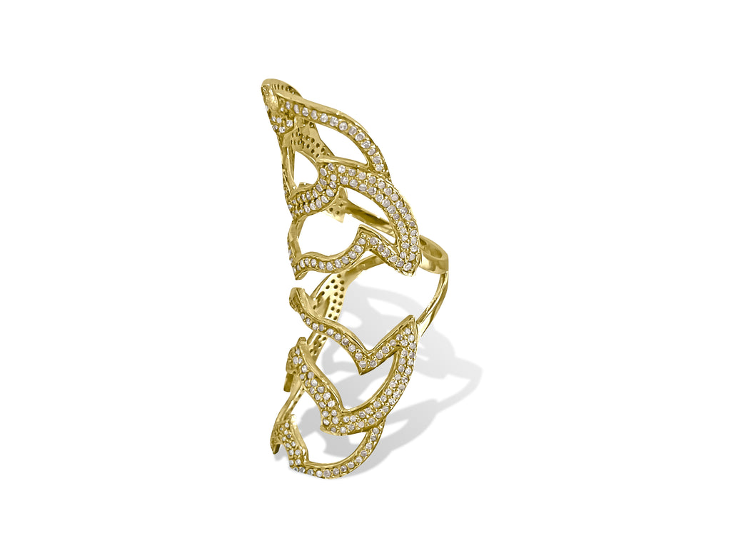 Elegant 1.97 carat diamond gold fancy long finger ring featuring intricate design and sparkling gemstones by Prince The Jeweler.