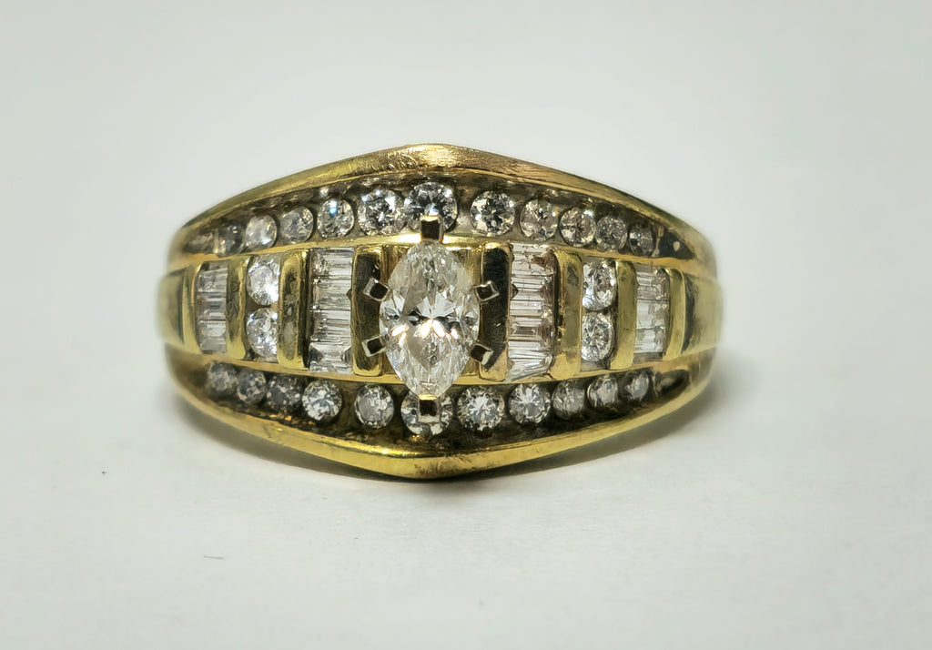 Vintage 2.90 carat diamond engagement ring set in 14k gold with intricate detailing by Prince The Jeweler.
