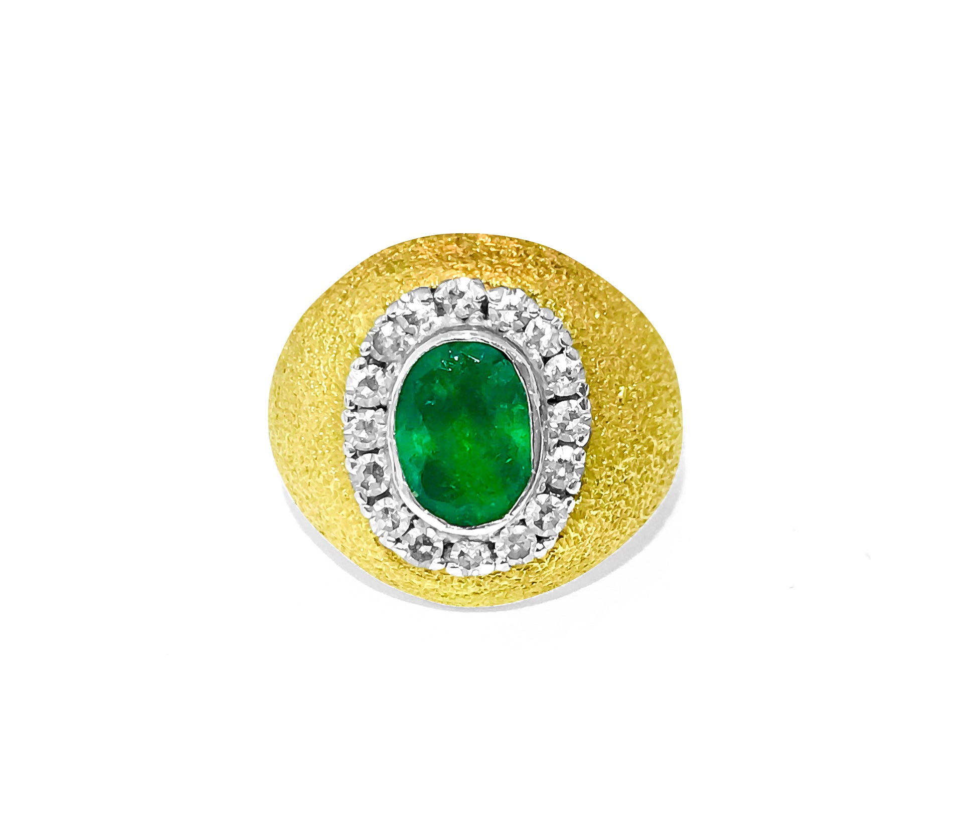 18k gold vintage ring featuring a 2.5 carat emerald and diamond accents, elegant jewelry piece by Prince The Jeweler