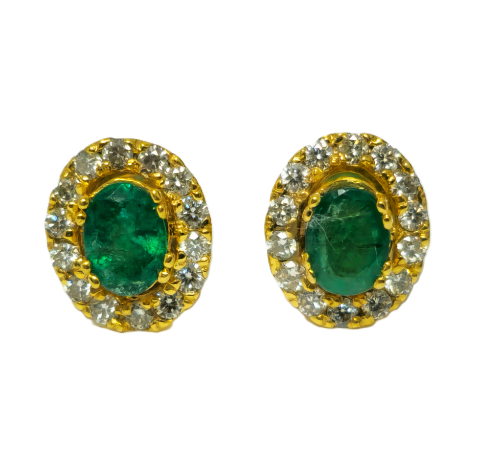 Modern 2.50 Carat Emerald & Diamond Studs For Ladies. - Pristine Diamonds