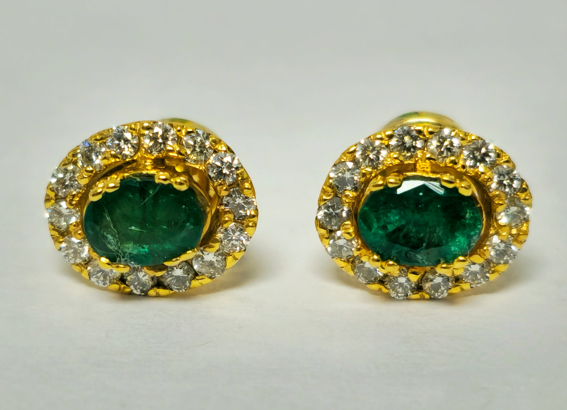 Modern 2.50 Carat Emerald & Diamond Studs For Ladies. - Pristine Diamonds