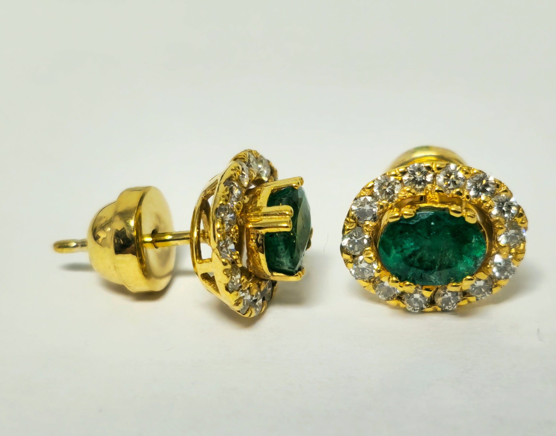 Modern 2.50 Carat Emerald & Diamond Studs For Ladies. - Pristine Diamonds
