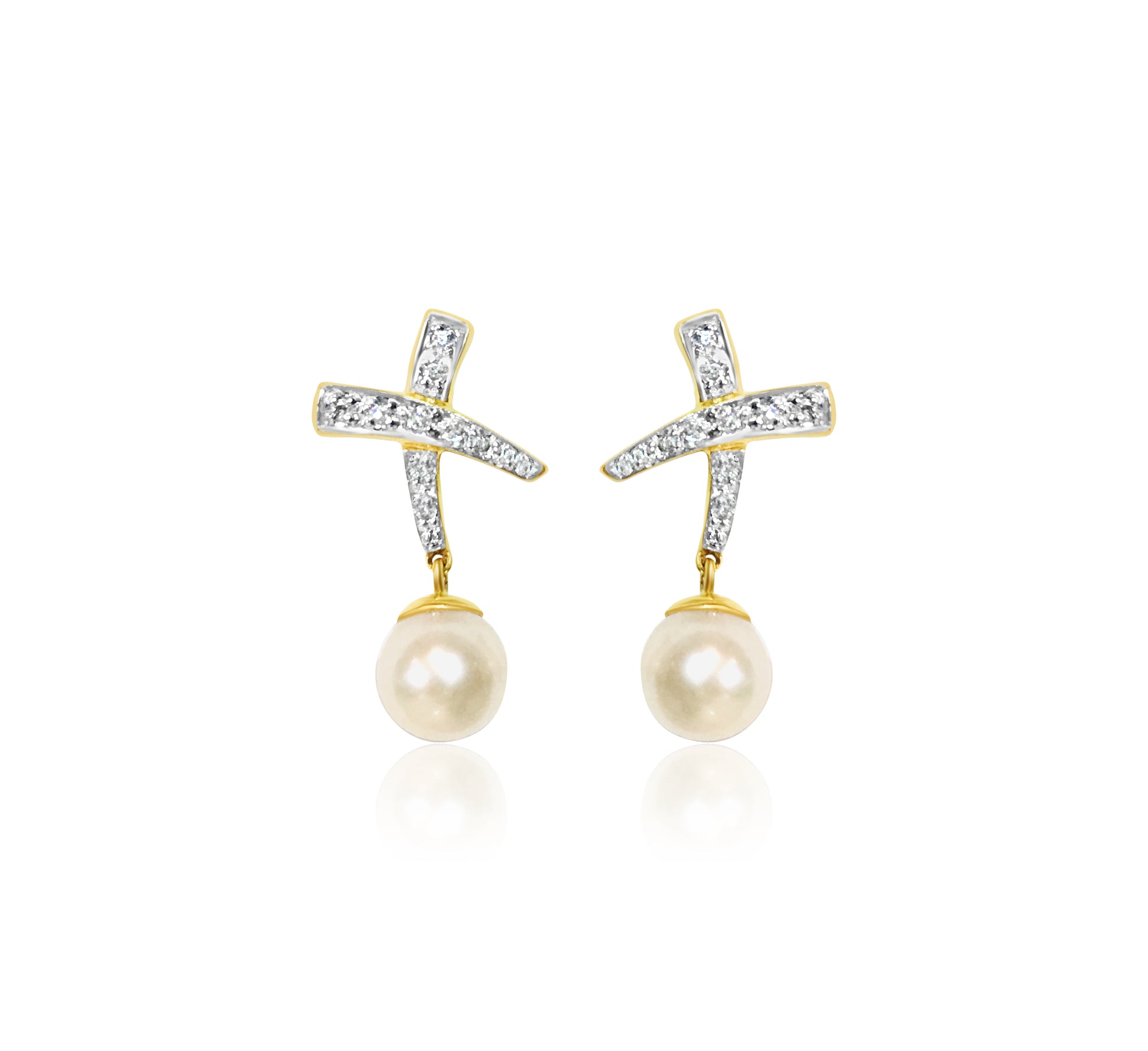 18K, 0.65 CT diamond & pearl; earrings & pendant set - Pristine Diamonds