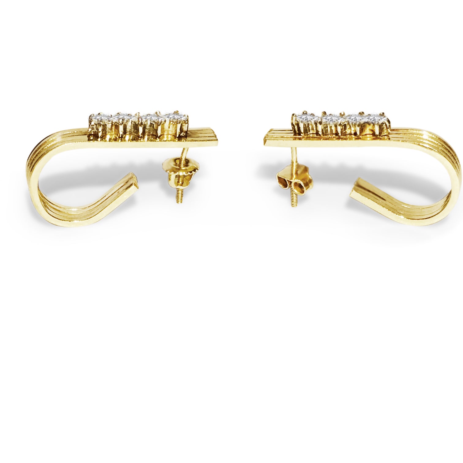 Vintage women's 14K gold earrings with VVS diamonds, showcasing elegant jewelry design from Prince The Jeweler.