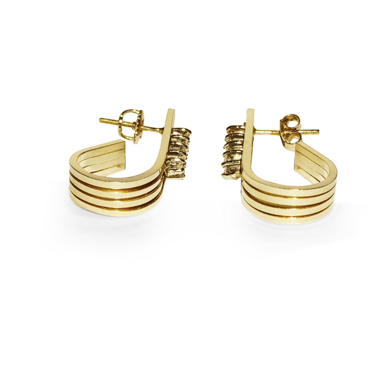 Women's vintage 14K gold earrings with VVS diamonds, elegant jewelry piece featuring intricate design by Prince The Jeweler.