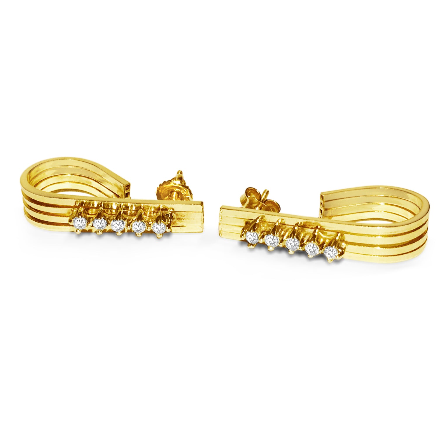 Vintage women's 14K gold earrings with VVS diamond accents, elegant jewelry piece by Prince The Jeweler.