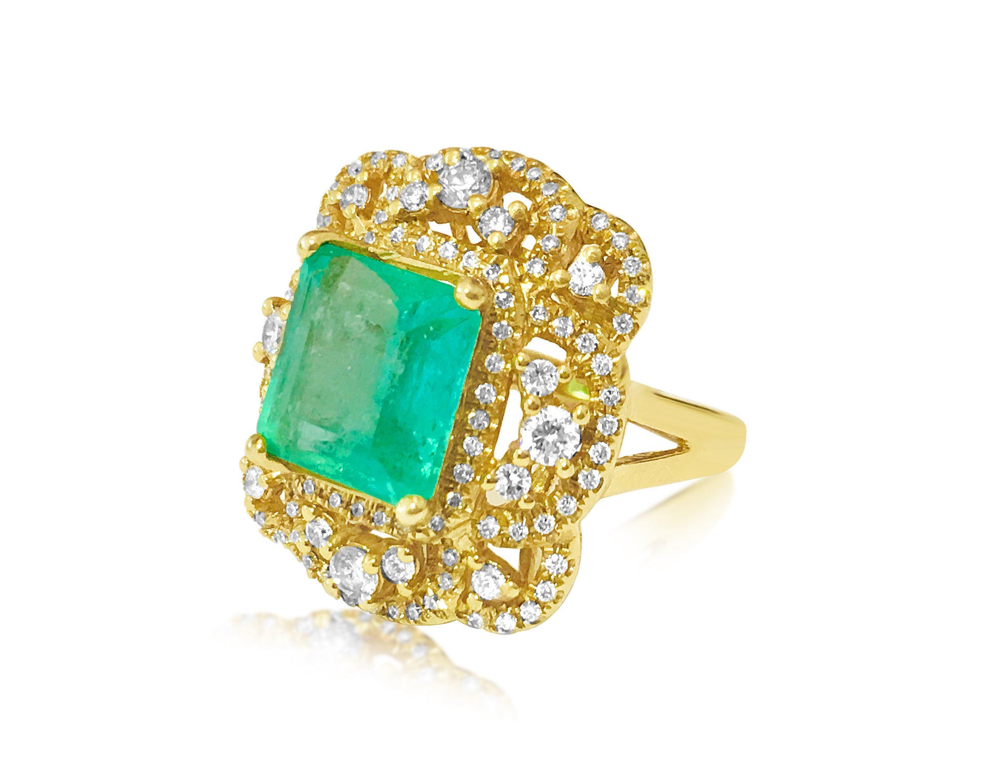 18k Gold Vintage 6 ct Emerald Diamond Cocktail Ring - Pristine Diamonds