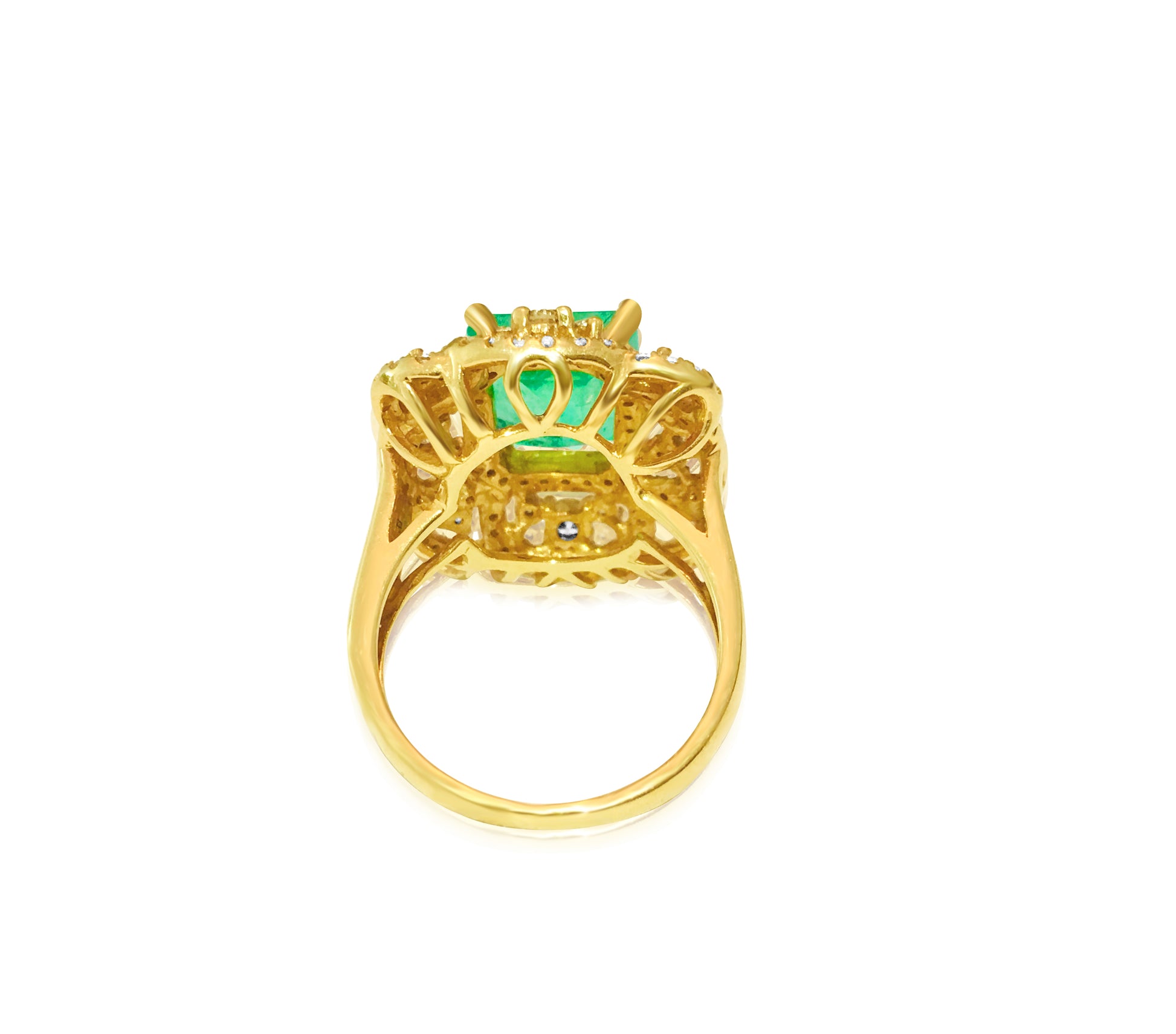 18k Gold Vintage 6 ct Emerald Diamond Cocktail Ring - Pristine Diamonds