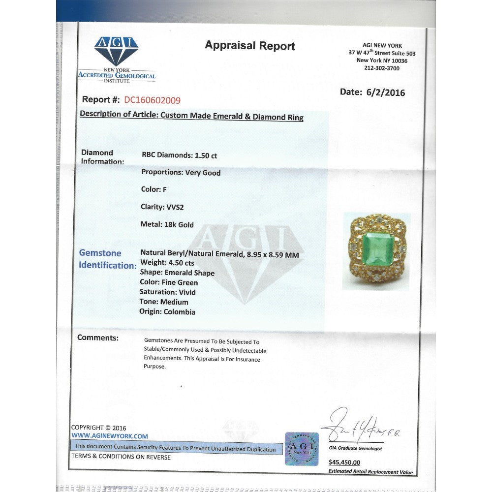 18k Gold Vintage 6 ct Emerald Diamond Cocktail Ring - Pristine Diamonds