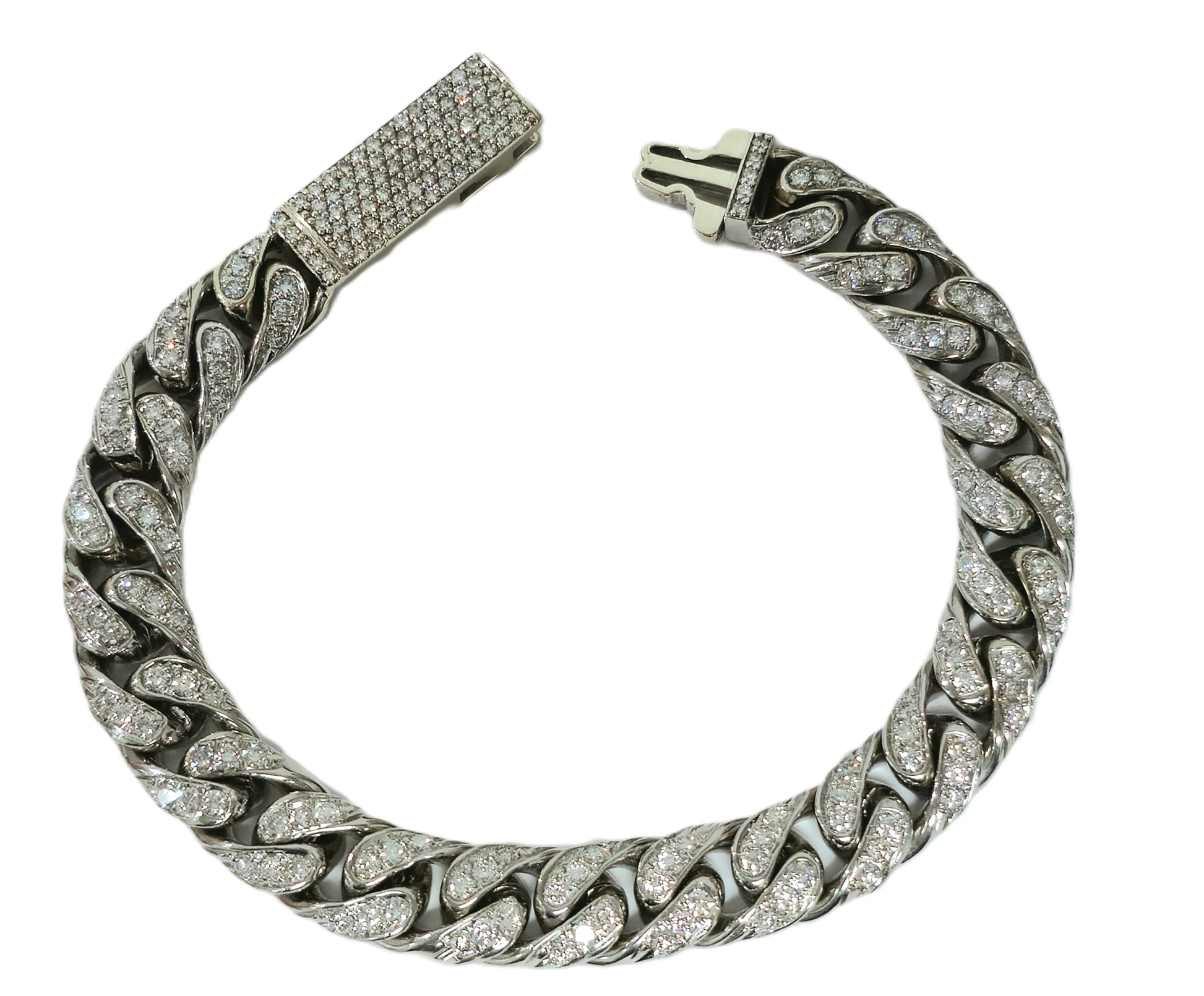 9.82ct Diamond Cuban Link in 18k White Gold Unisex Bracelet - Pristine Diamonds