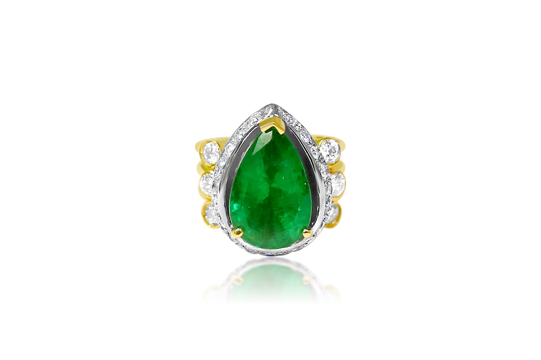 18K Made In Italy Emerald Diamond Cocktail Ring