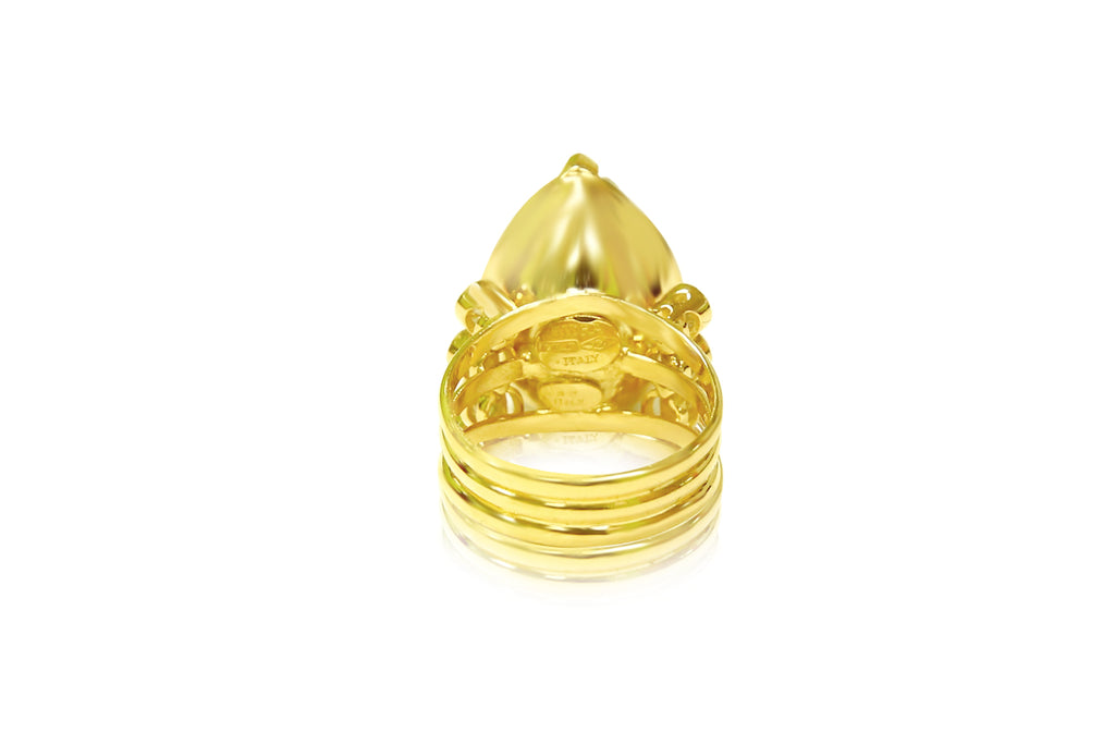 18K Made In Italy Emerald Diamond Cocktail Ring