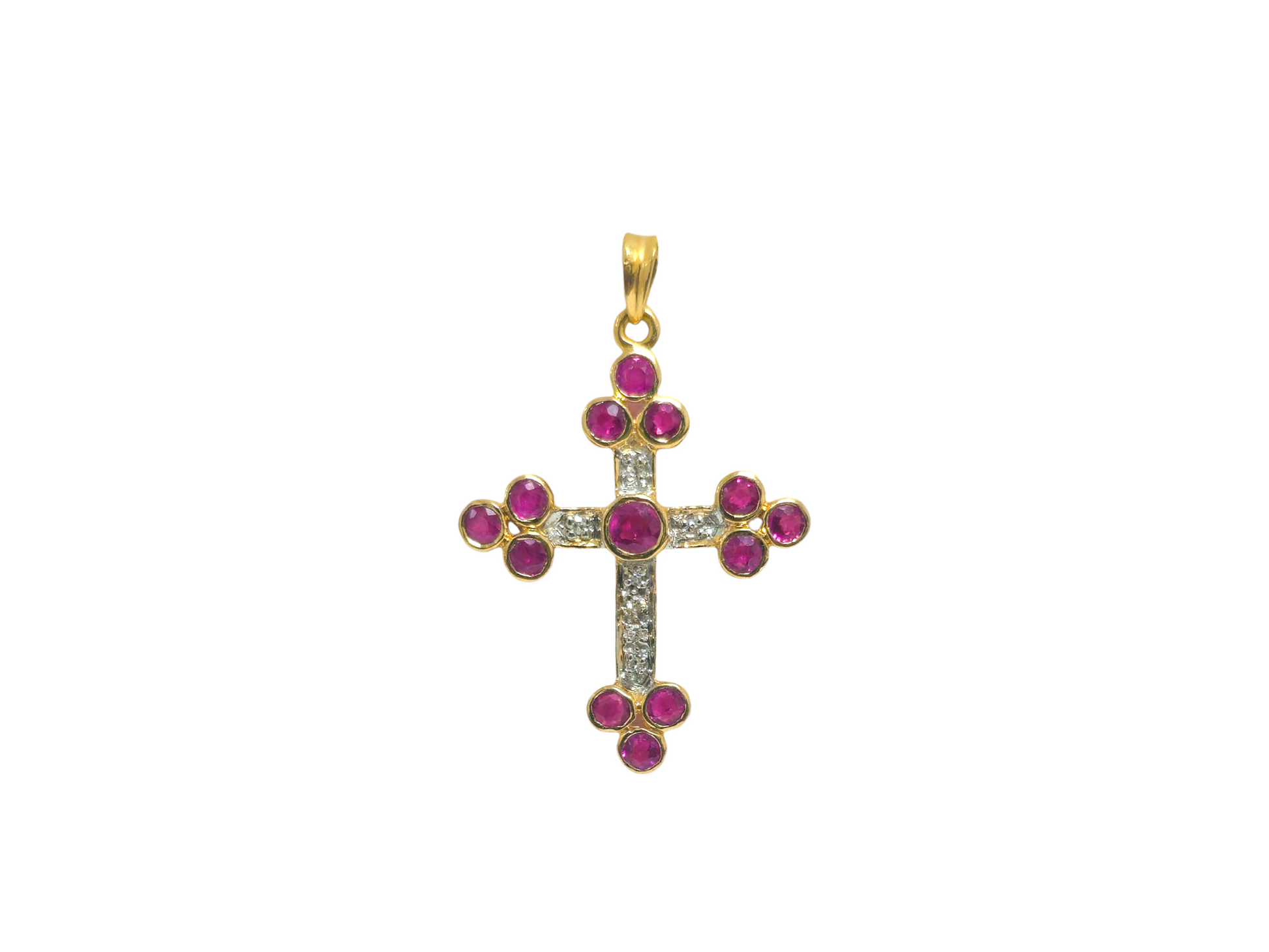 Natural Ruby and Diamond Cross in 14K Yellow Gold